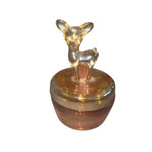 Jeannette 1950s Glass Deer Marigold Trinket Jewelry Covered Dish Candy